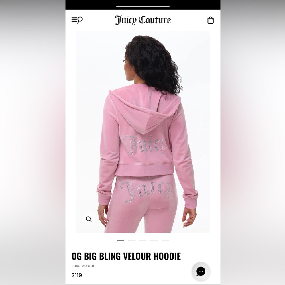 Juicy Couture OG Big Bling Velour Hoodie Size M - NWT